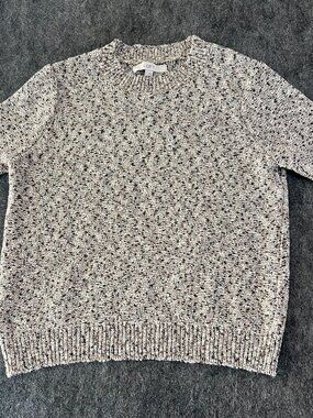 LOFT heathered marled knit tshirt brown tan womens medium short sleeve crewneck